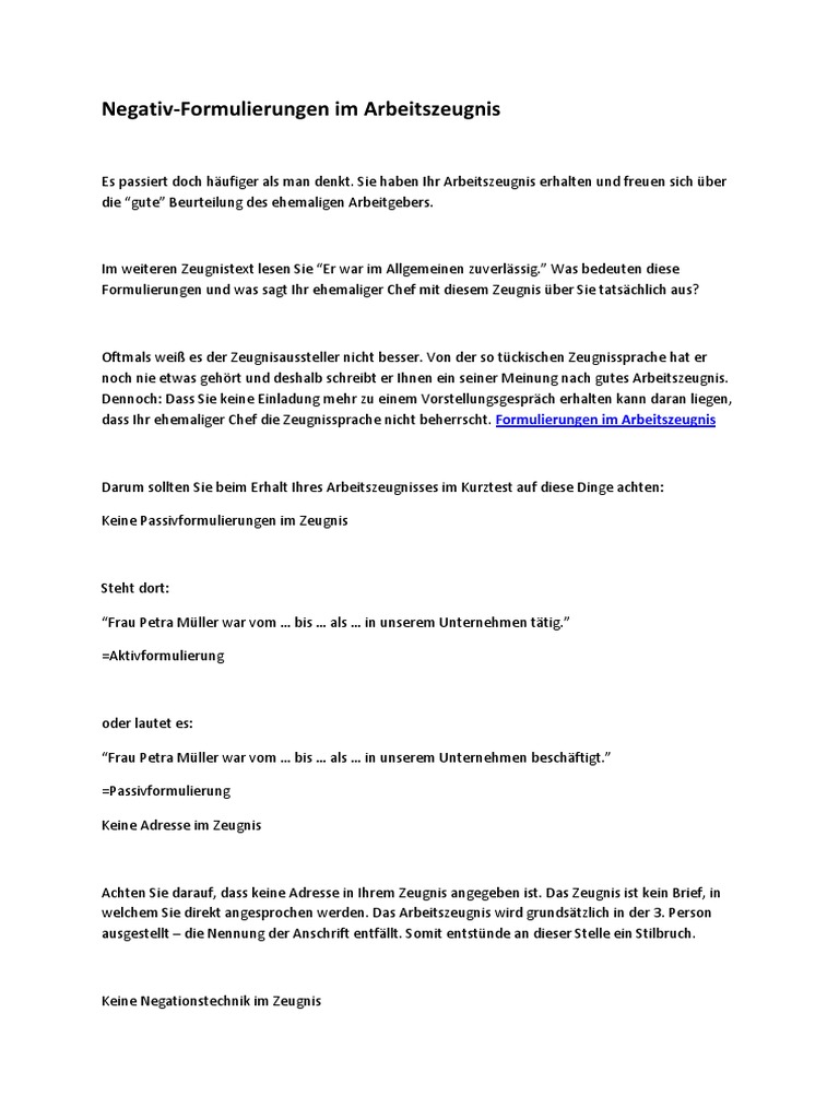 Formulierungen Im Arbeitszeugnis | PDF