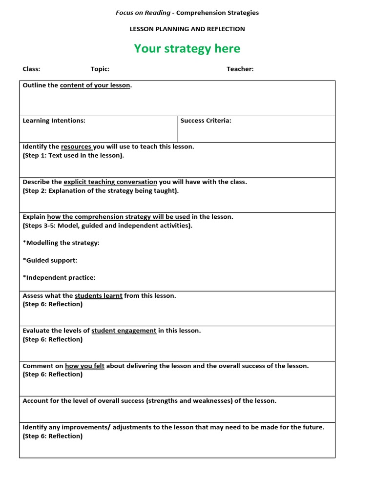 Reading Comprehension Lesson Plan Guide | PDF