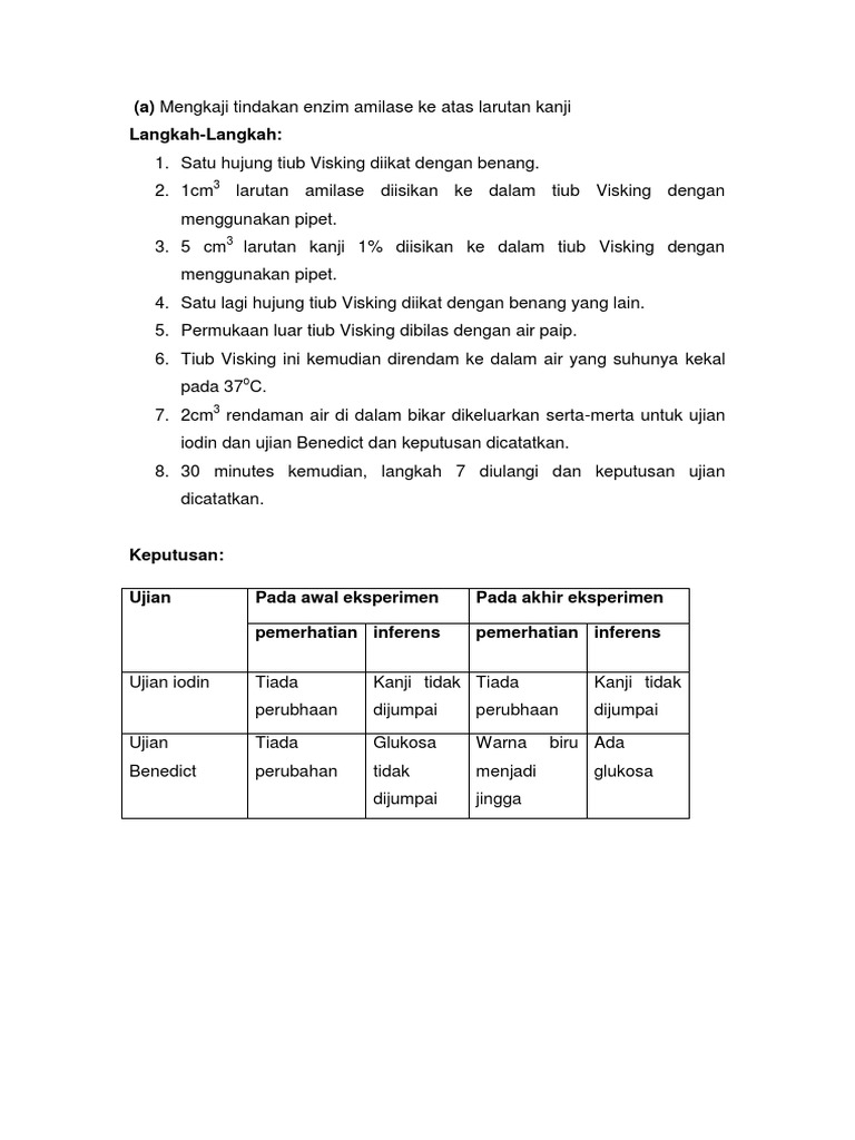 Mengkaji Tindakan Enzim Amilase Ke Atas Larutan Kanji