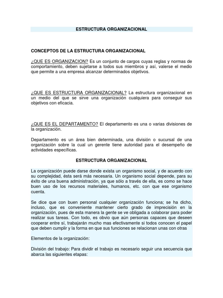 Estructura Organizacional y Tipos | PDF | Recursos humanos | Planificación
