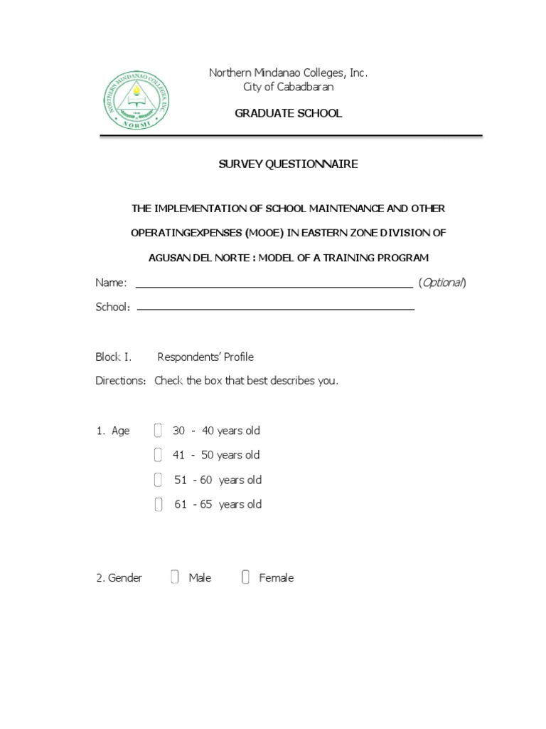 MOOE Implementation Survey Questionnaire | PDF | Educational Assessment ...