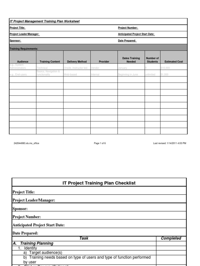 IT Project Training Plan Checklist | PDF | World Wide Web | Internet & Web