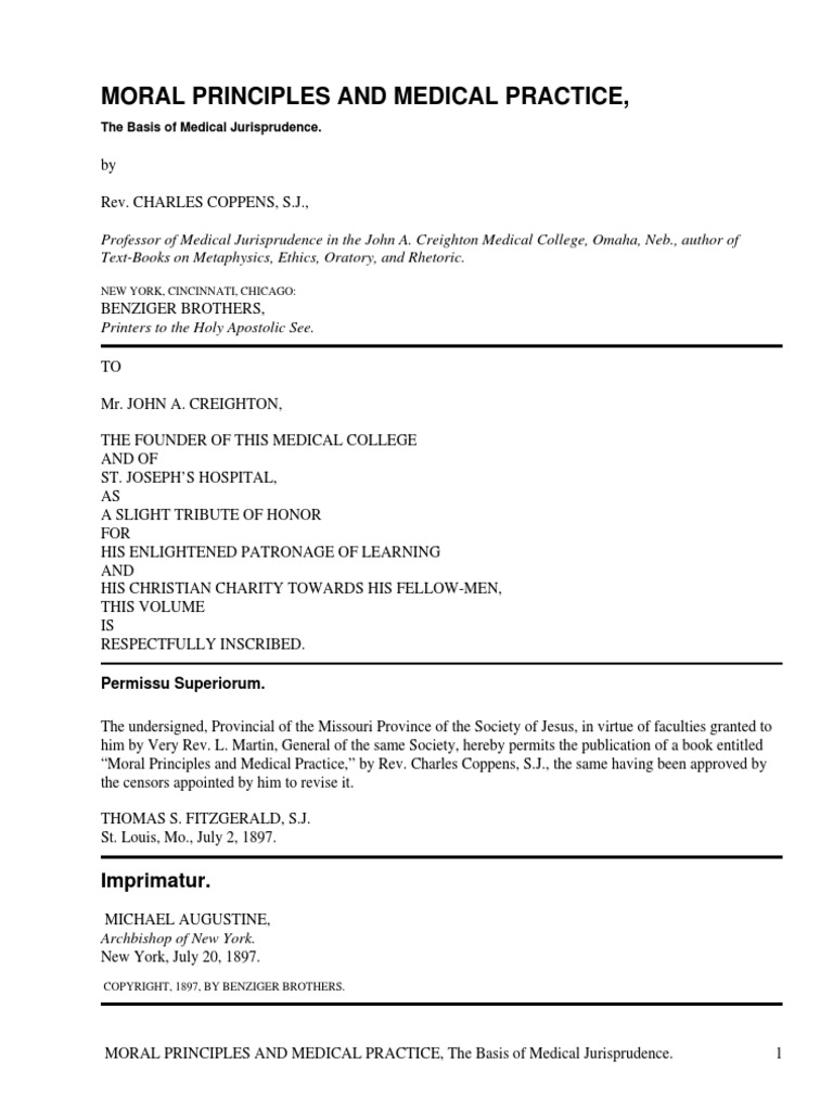 Moral Principles and Medical PracticeThe Basis of Medical Jurisprudence ...