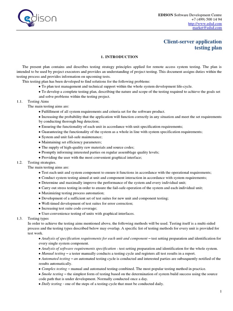 Client-Server Application Testing-Plan | PDF | Software Testing ...
