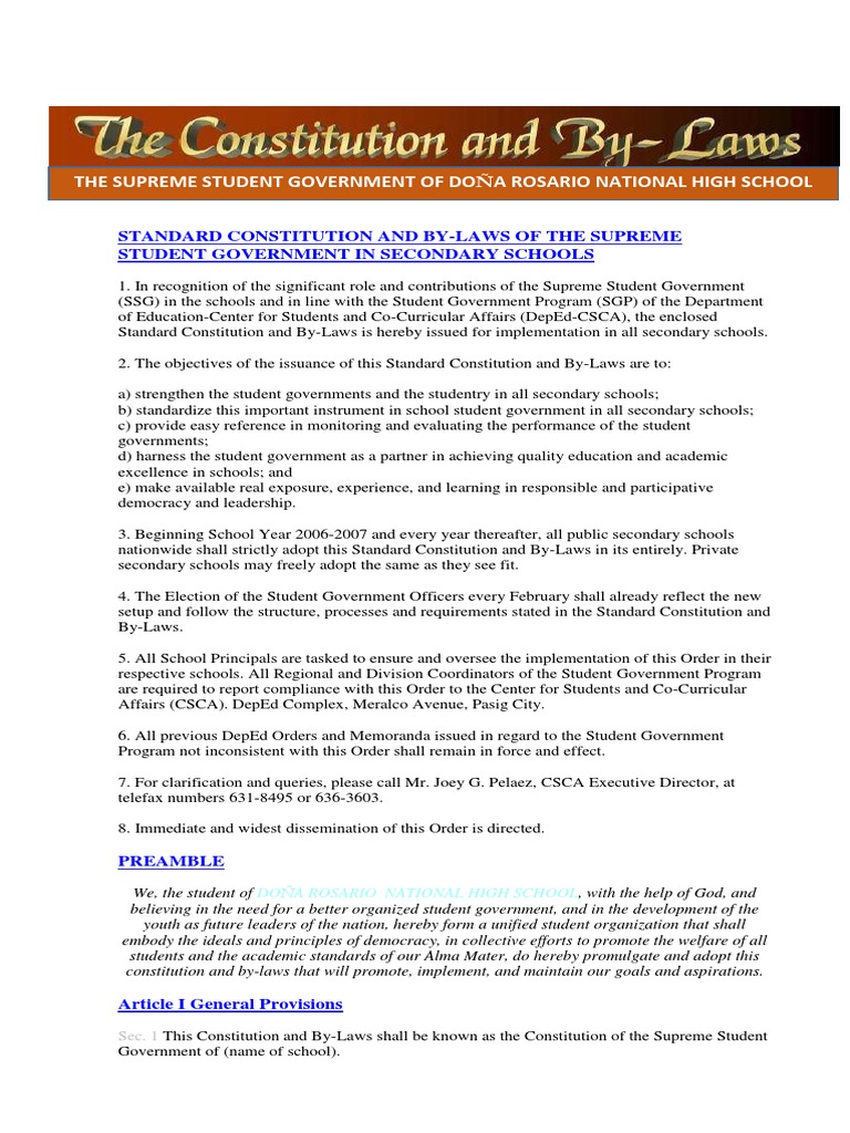 SSG Constitution and by Laws in Dona Rosario National High School ...