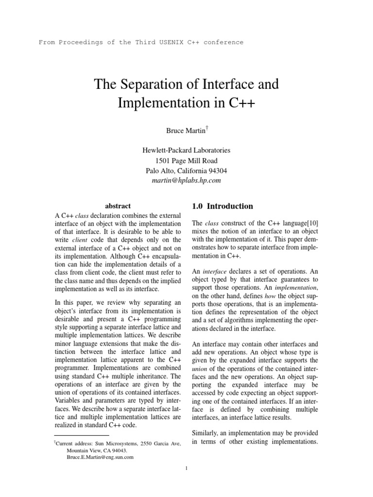 The Separation of Interface and Implementation in C++: Bruce Martin ...