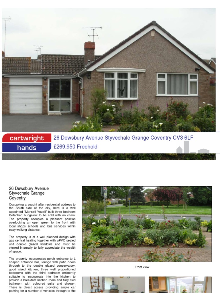 26 Dewsbury Avenue Styvechale Grange Coventry CV3 6LF 269,950 Freehold