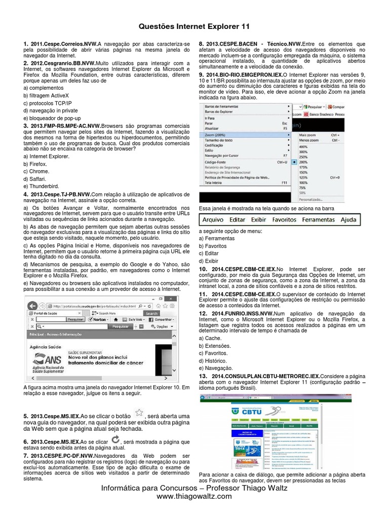 Questões sobre Internet Explorer 11 | PDF | Navegador da Web | Firefox