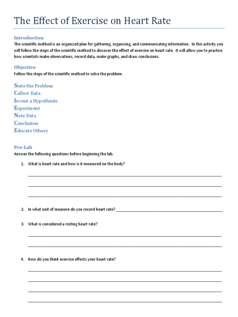 Exercise & Heart Rate Lab Guide | PDF | Heart Rate | Pulse