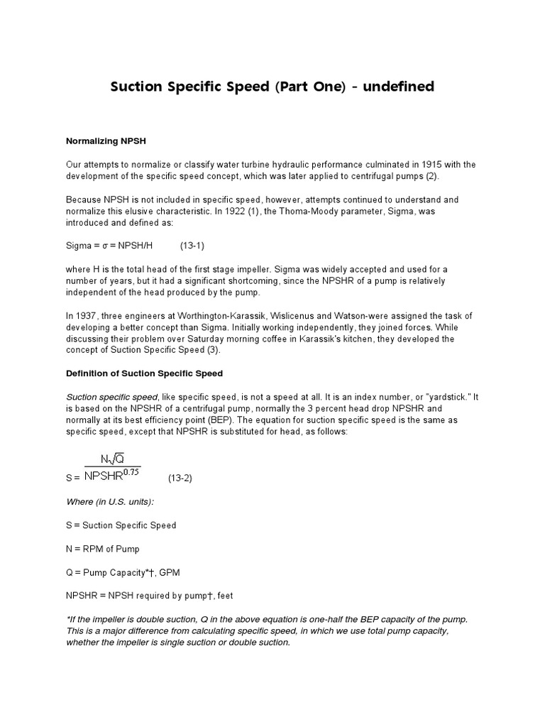 Suction Specific Speed PDF Pump Continuum Mechanics