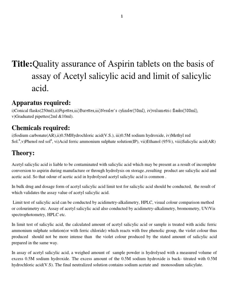 Aspirin Tablet Aspirin Titration