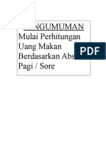 Pengumuman Mulai Perhitungan Uang Makan Berdasarkan Absensi Pagi / Sore