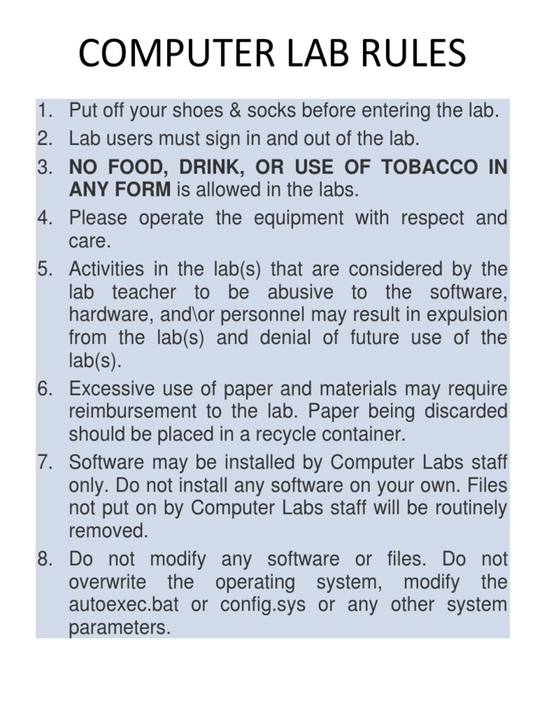 Computer Lab Rules PDF Computer Hardware Information Technology