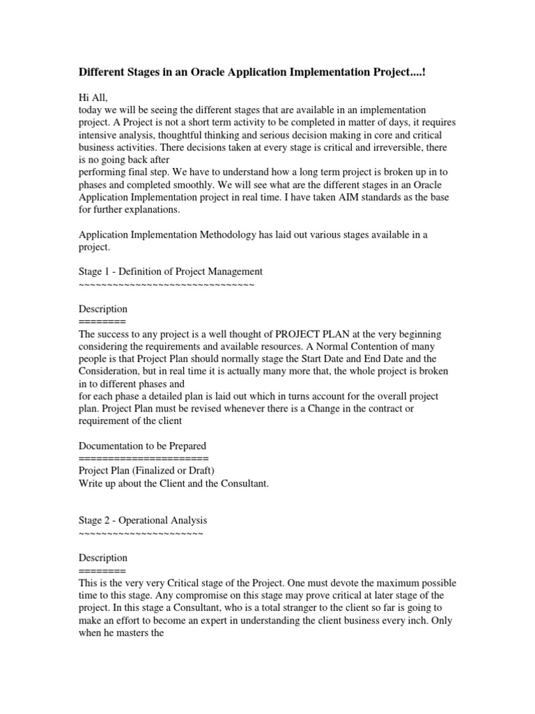 Different Stages in An Oracle Application Implementation Project | PDF