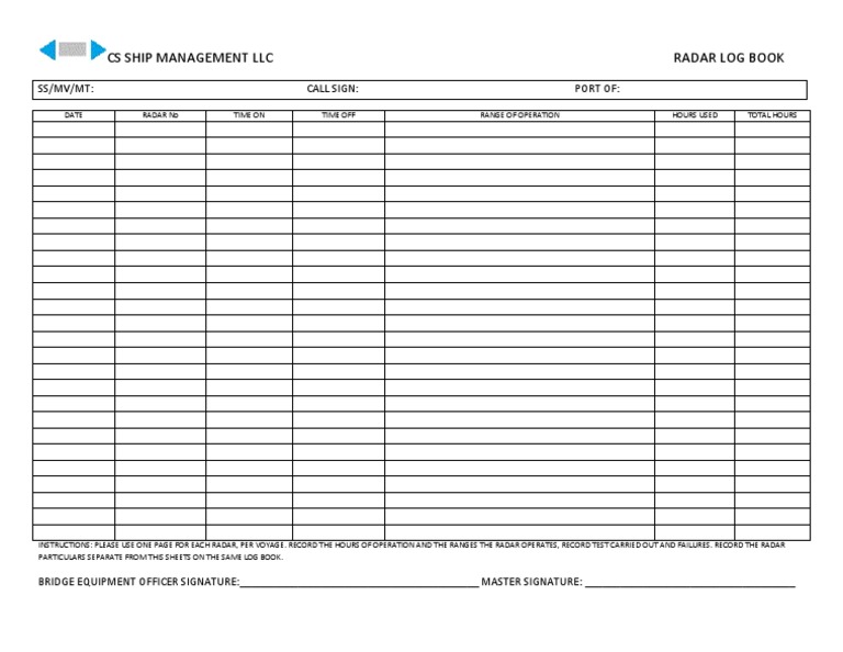 Cs Ship Management Llc Radar Log Book