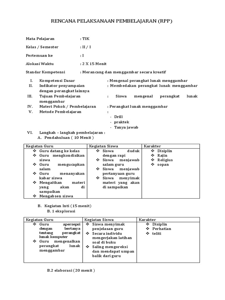 Rpp Tik Sd Kelas 2 Sem 1 Pdf