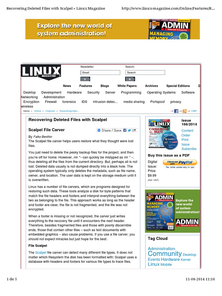 Recovering Deleted Files With Scalpel PDF PDF File Format Computer File
