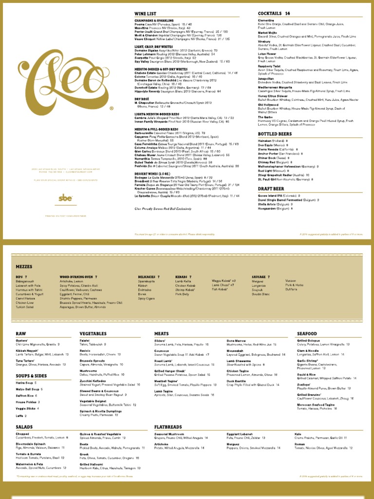 Cleo Restaurant Menu | Our Menu – ITULM