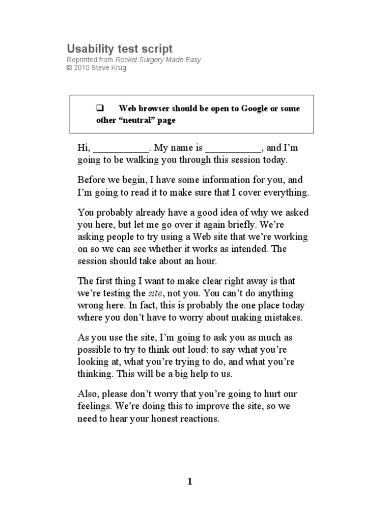 Usability Test Script: Web Browser Should Be Open To Google or Some ...