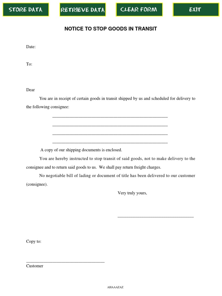 Stop Goods in Transit Notice | PDF