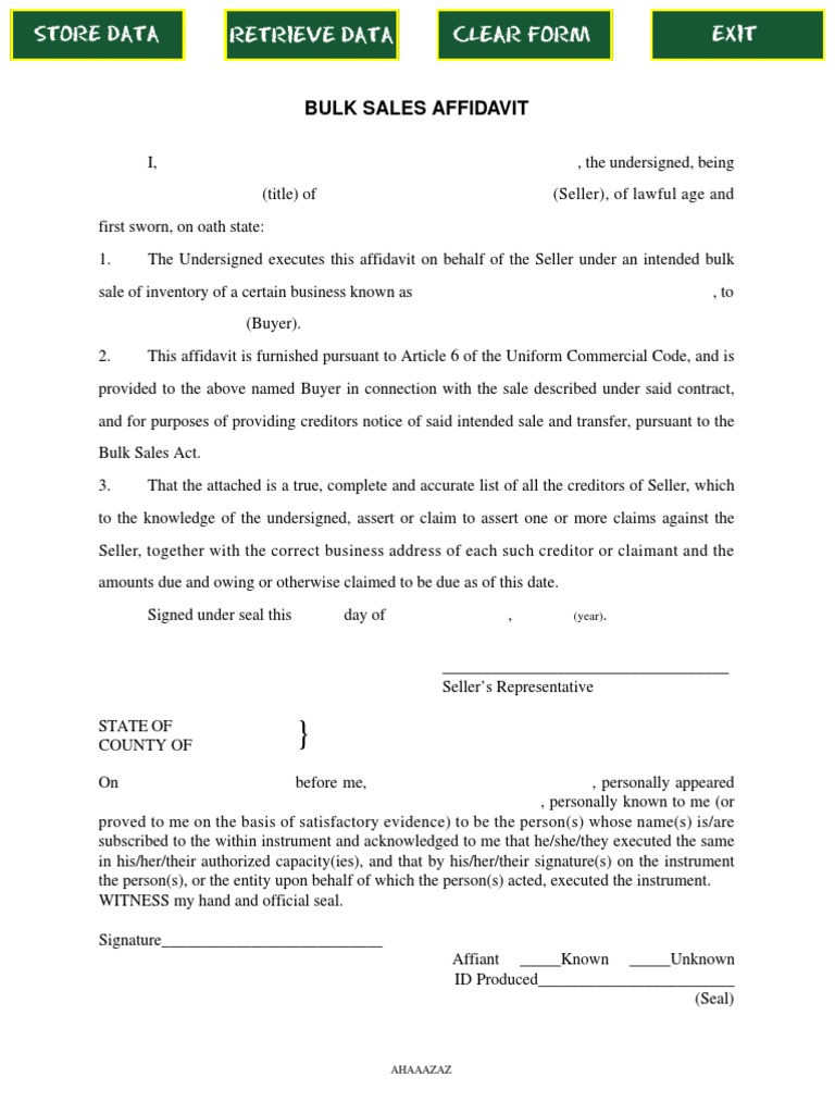 Bulk Sales Affidavit Template | PDF