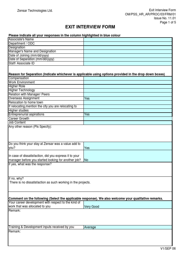 Exit Interview Form - 11.01 | PDF | Employment | Cognition