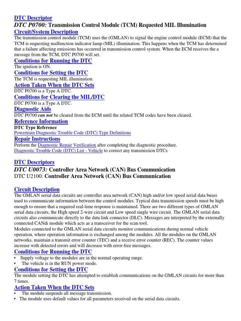 DTC P0700 and U0073 | PDF | Computer Network | Electrical Engineering