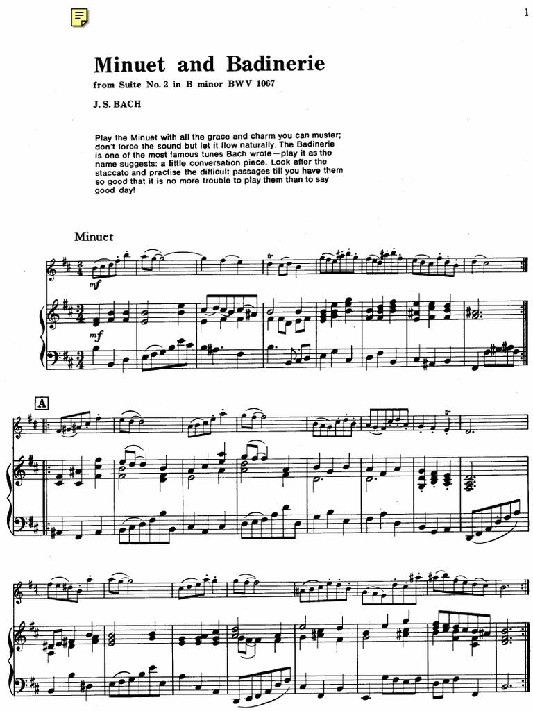 Bach Minuet and Badinerie Flute & Piano Piano Part See Flute...