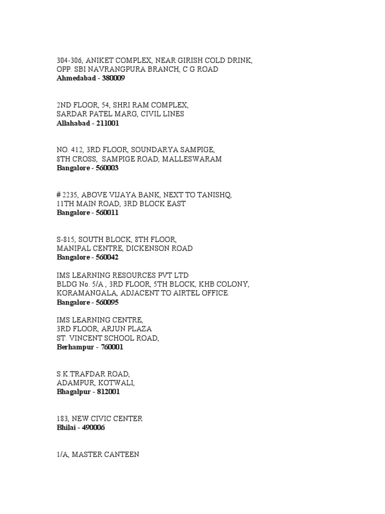 IMS Learning Center Locations | PDF | Business
