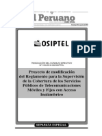 Proyecto de Modi Cación Del Reglamento para La Supervisión de La Cobertura de Los Servicios Públicos de Telecomunicaciones Móviles y Fijos Con Acceso Inalámbrico