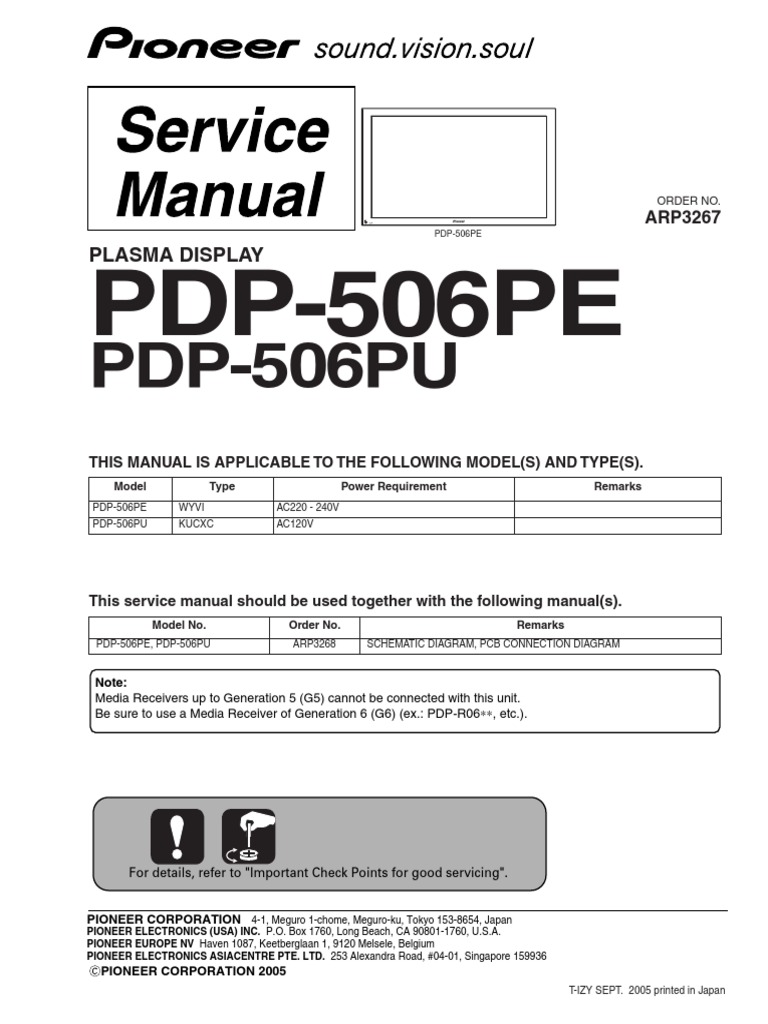 Pioneer Pdp-506pe_pu Arp3267 Plasma Tv Sm | Electrical Connector | Power  Supply