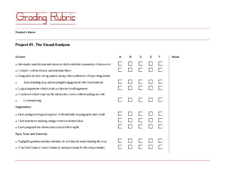 Grading Rubric Visual Analysis | PDF | Psychological Concepts | Learning