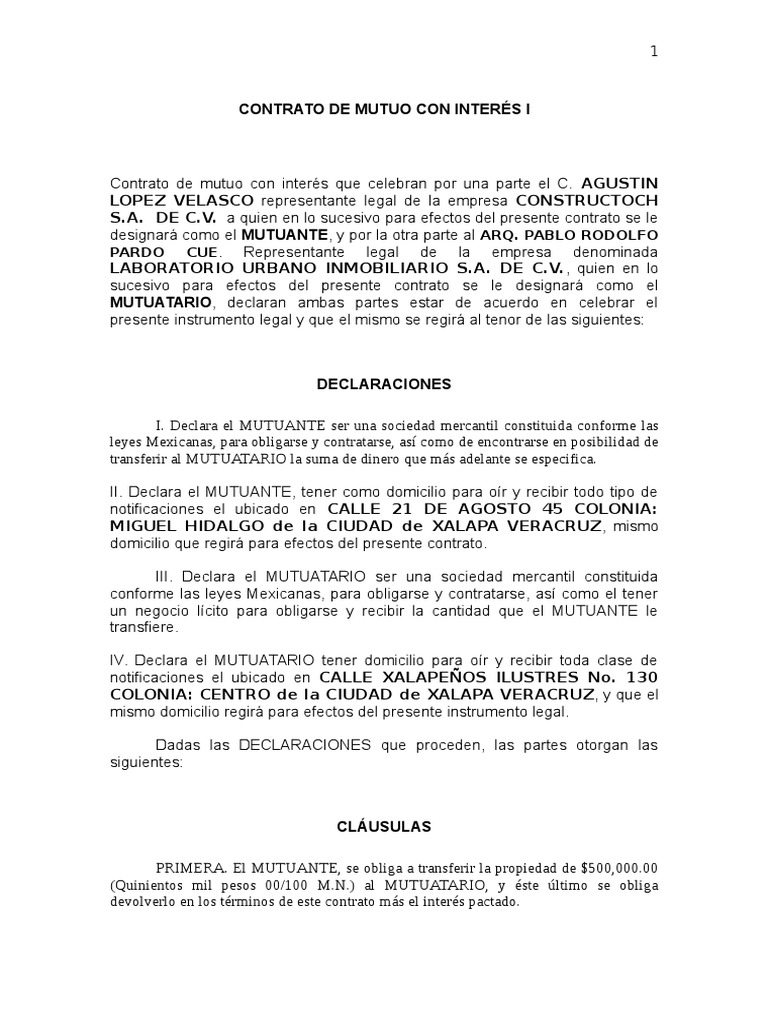 Contrato de Mutuo Con Interes I | PDF | Liquidación | Gobierno