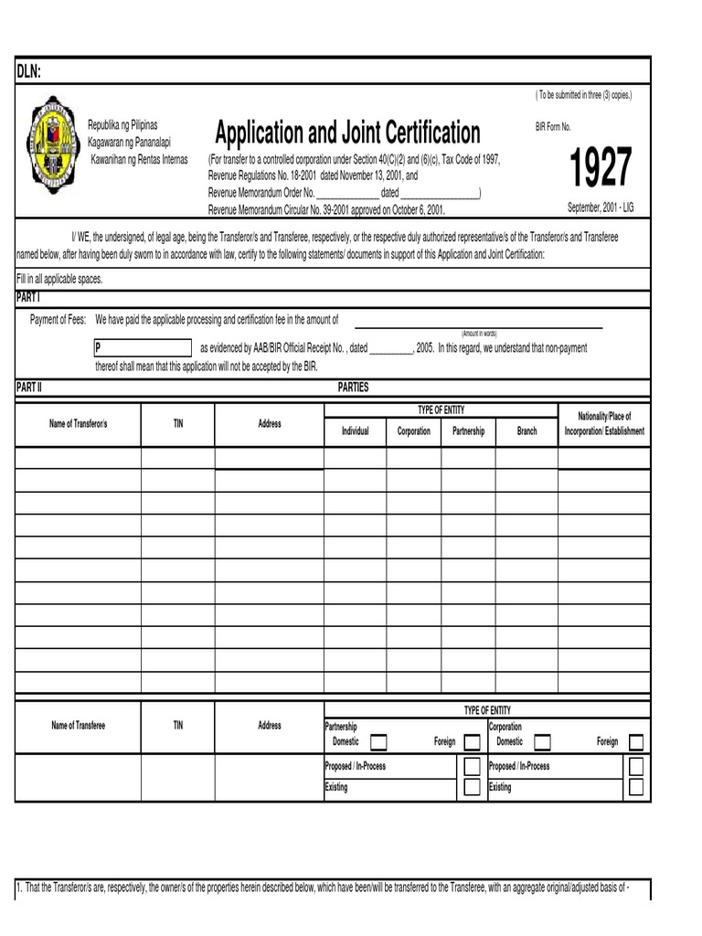 Bir Form 1927 Stocks Par Value