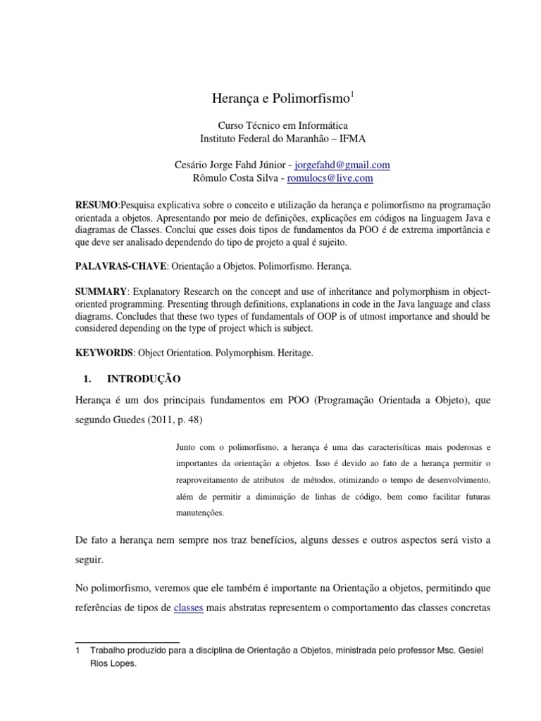 Herança e Polimorfismo em Java | PDF | Classe (programação de ...