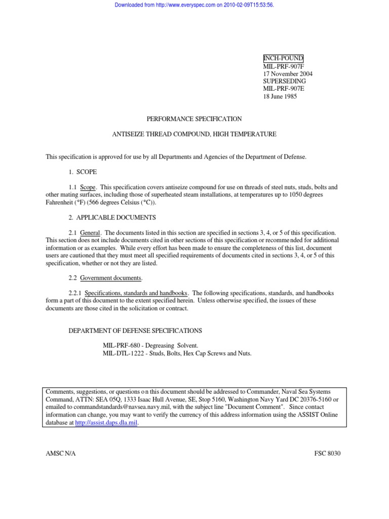 MILPRF907f Performance Specification AntiSieze Compound PDF