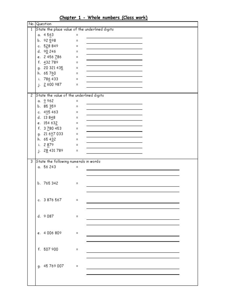 Chapter 1 - Whole Numbers (Class Work) | PDF | Argentine Sport | Rugby ...
