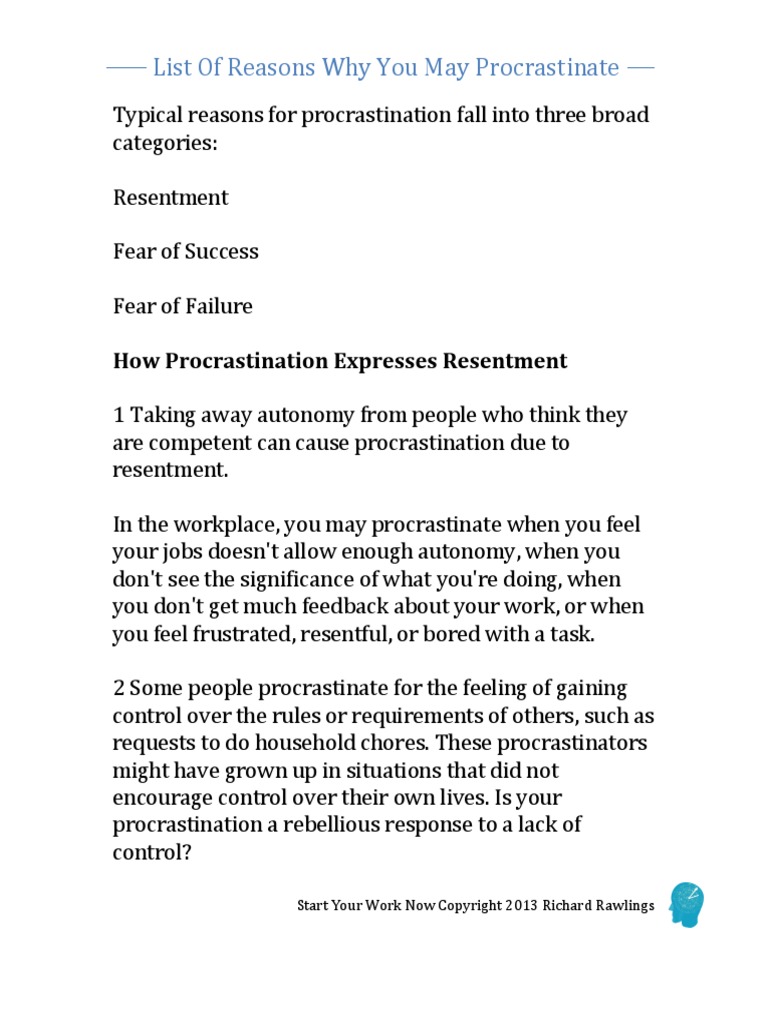 List of Reasons | PDF | Perfectionism (Psychology) | Procrastination