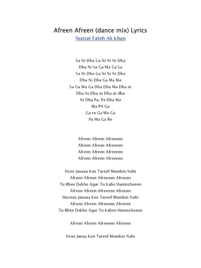 Afreen Afreen Nusrat Fateh Ali Khan Pdf