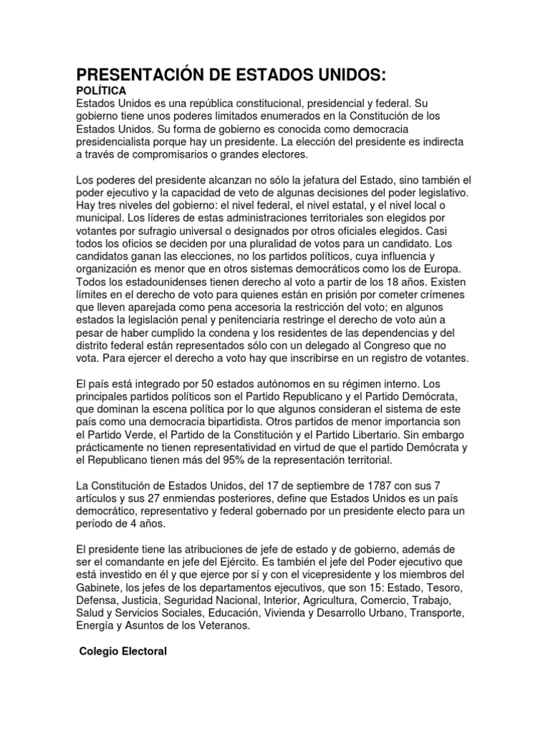 Presentación de Estados Unidos | PDF | Presidentes de los Estados ...