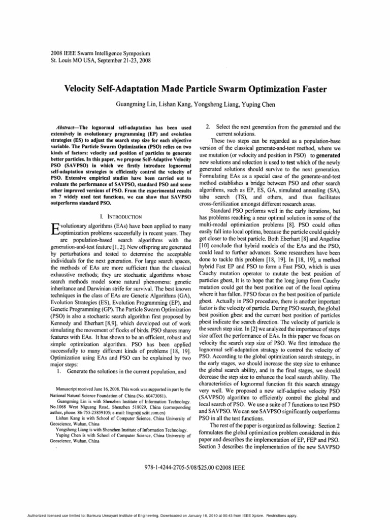 Velocity Self Adaptation | PDF | Mathematical Optimization | Systems ...