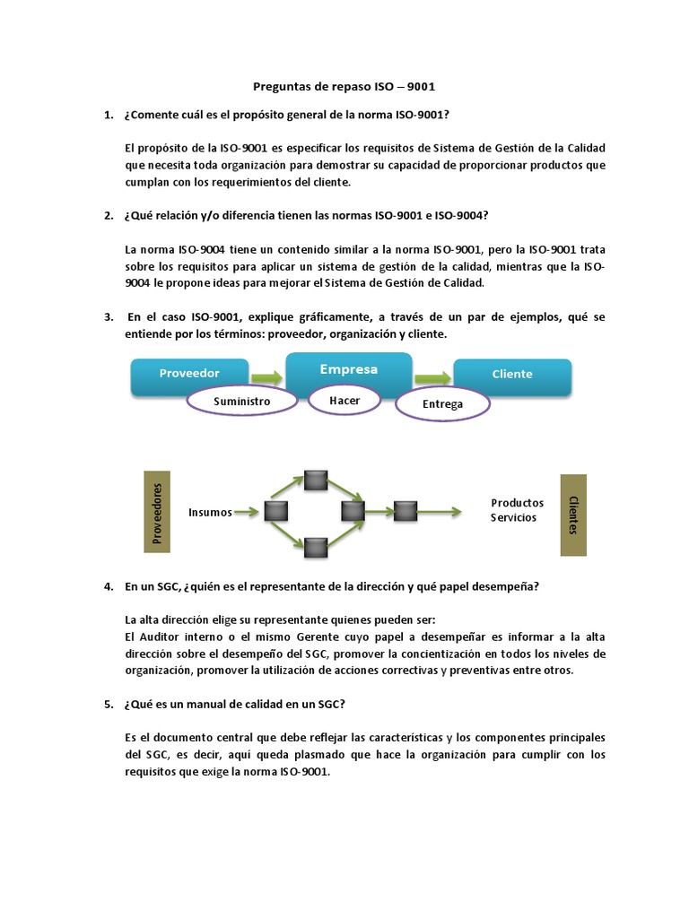 Preguntas sobre ISO 9001 y SGC | PDF | Gestión de la calidad | Calidad ...