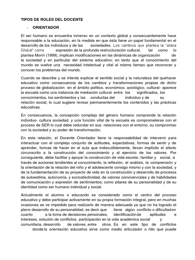 Tipos de Roles del Docente en Educación | PDF | Maestros | Conocimiento
