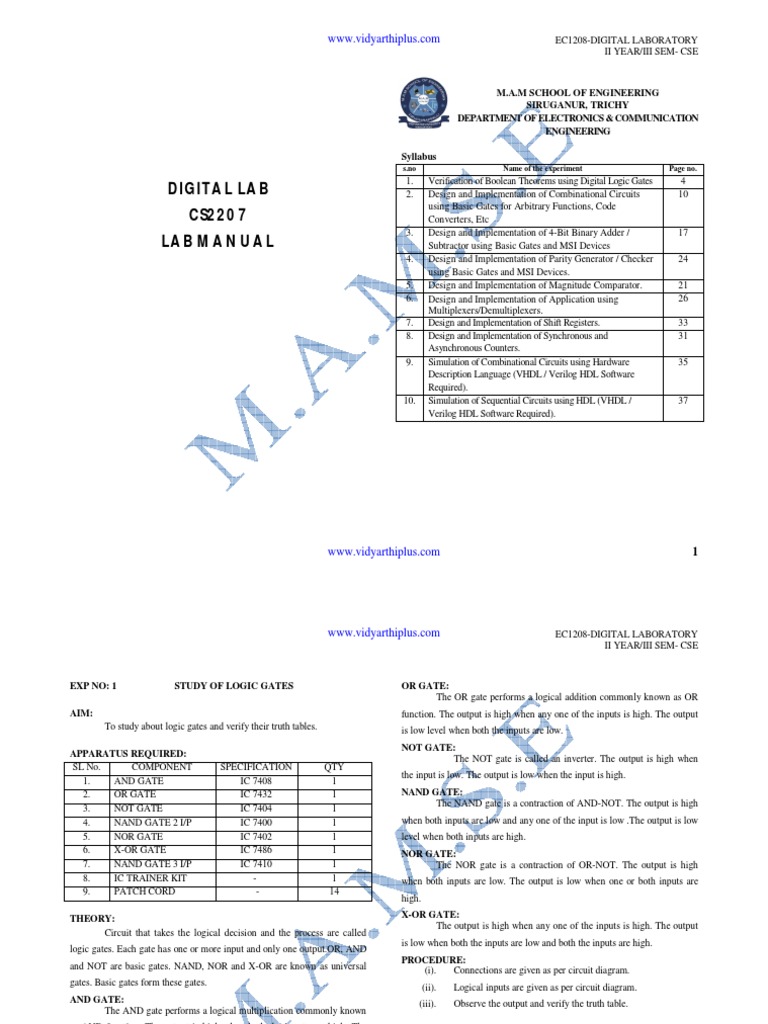 Digital Laboratory Manual for CSE | PDF | Hardware Description Language ...