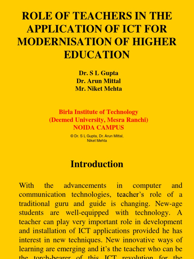 Role of Teachers in The Application of Ict | PDF | Educational ...