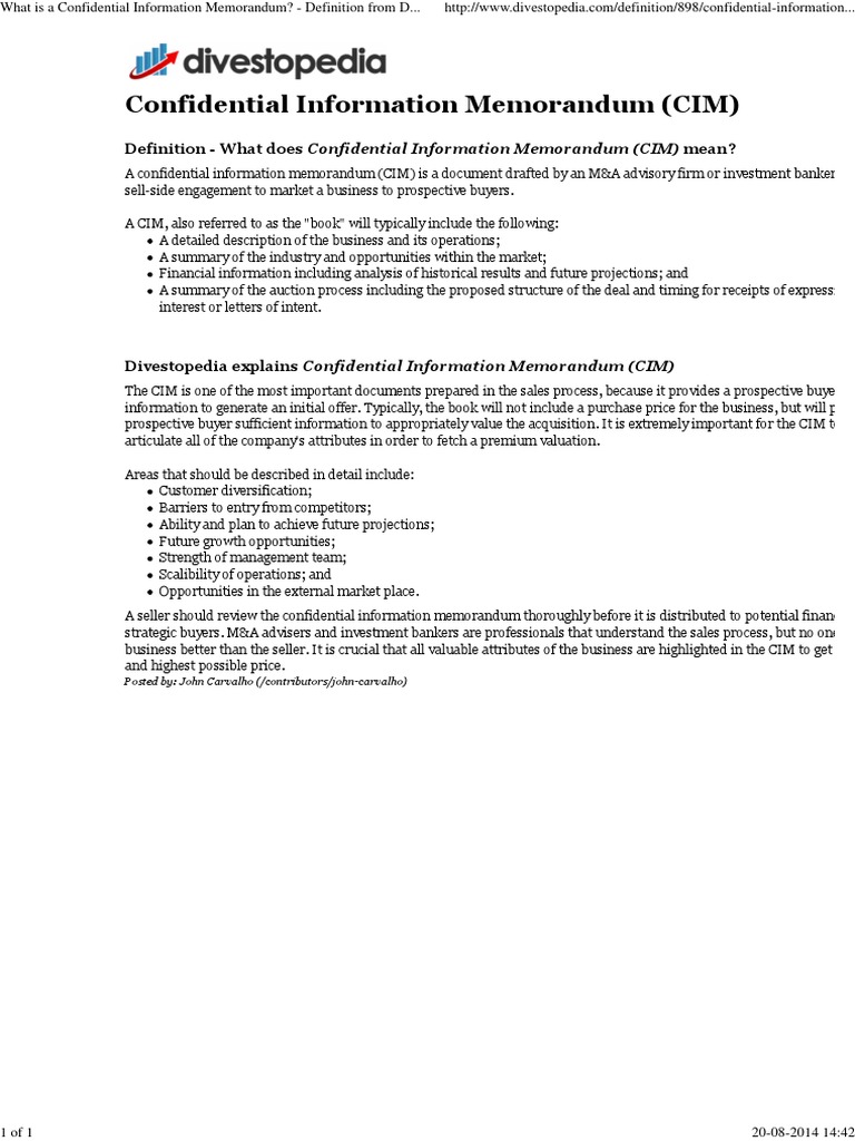 What is a Confidential Information Memorandum