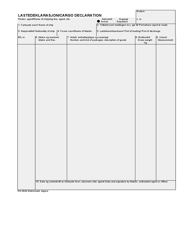 Cargo Declaration PDF
