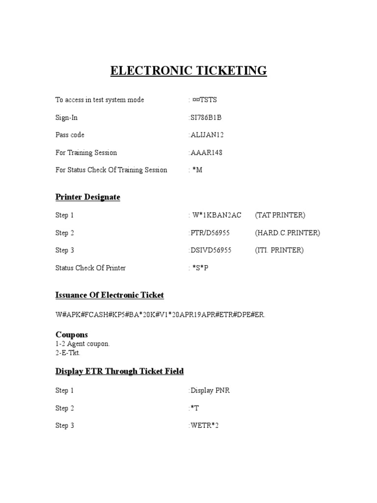 Electronic Ticketing: Printer Designate | PDF