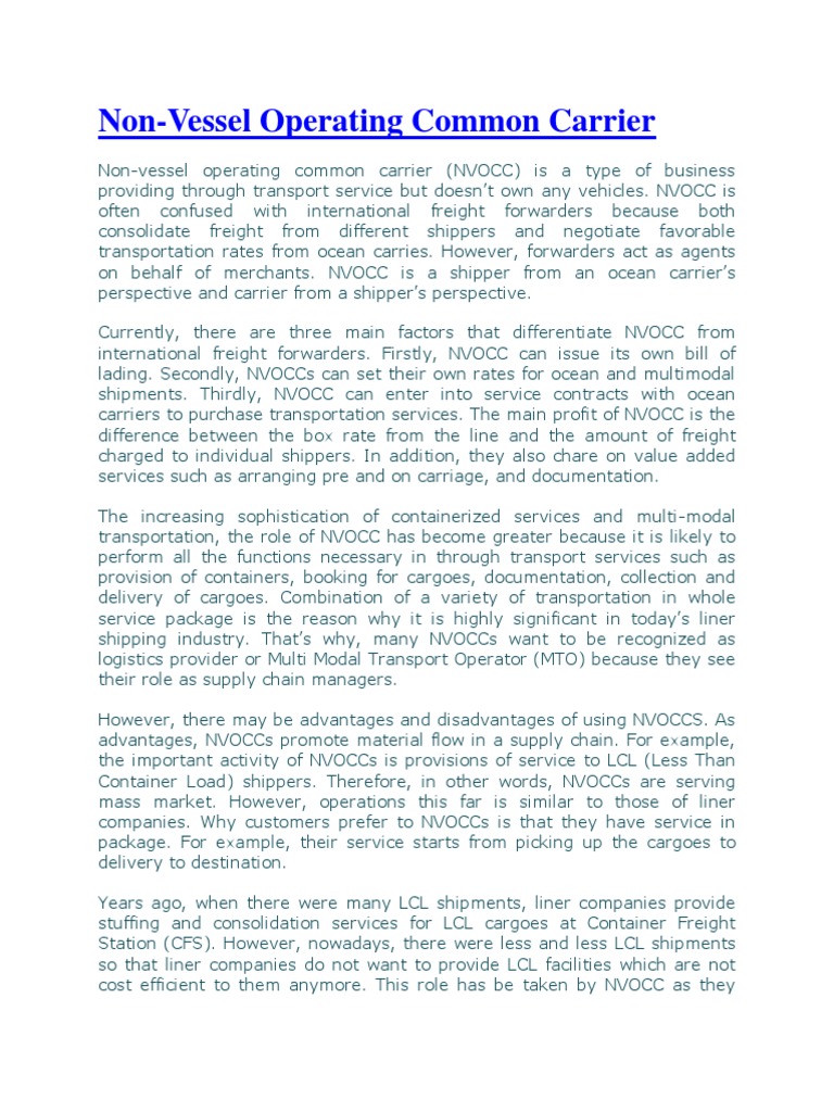 Understanding NVOCC Operations and Roles | PDF | Cargo | Containerization