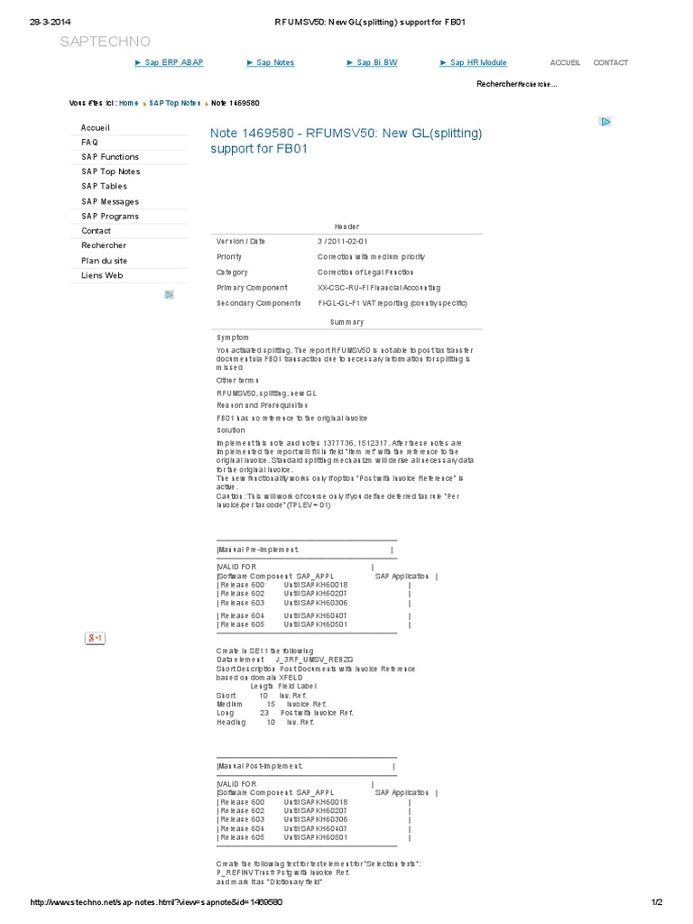 RFUMSV50: GL Splitting Support Update | PDF | Invoice | Information ...